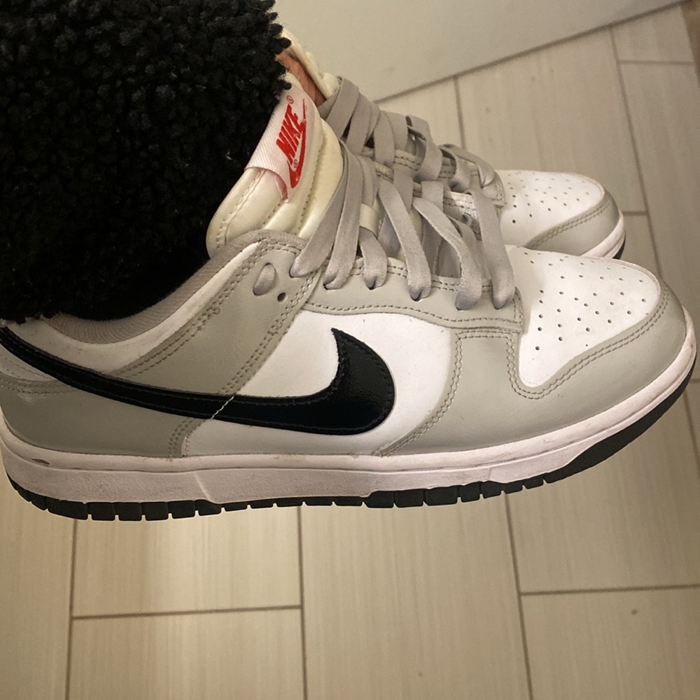 Gray and white dunks